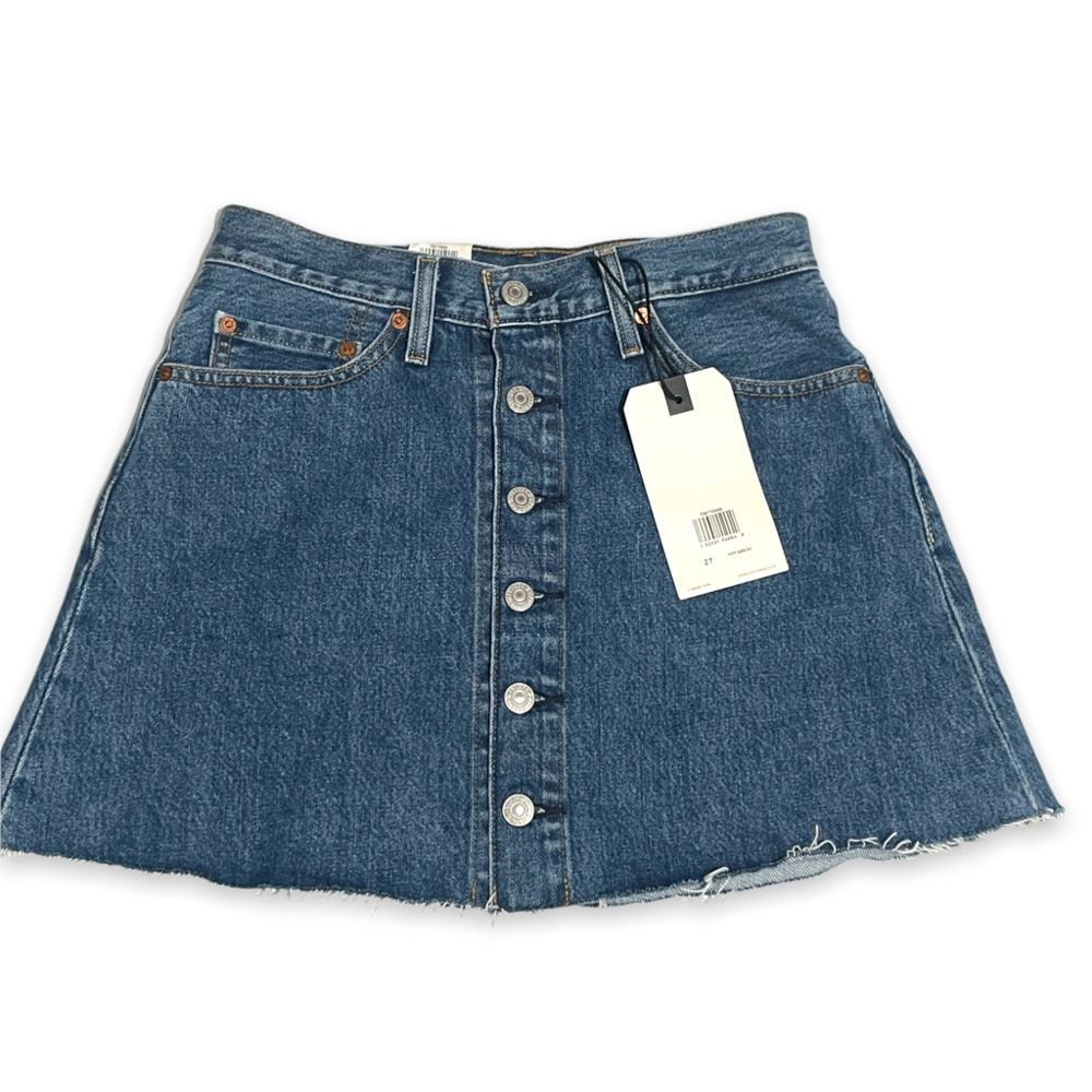 Levi’s A-line raw denim hem button denim skirt nwt 27